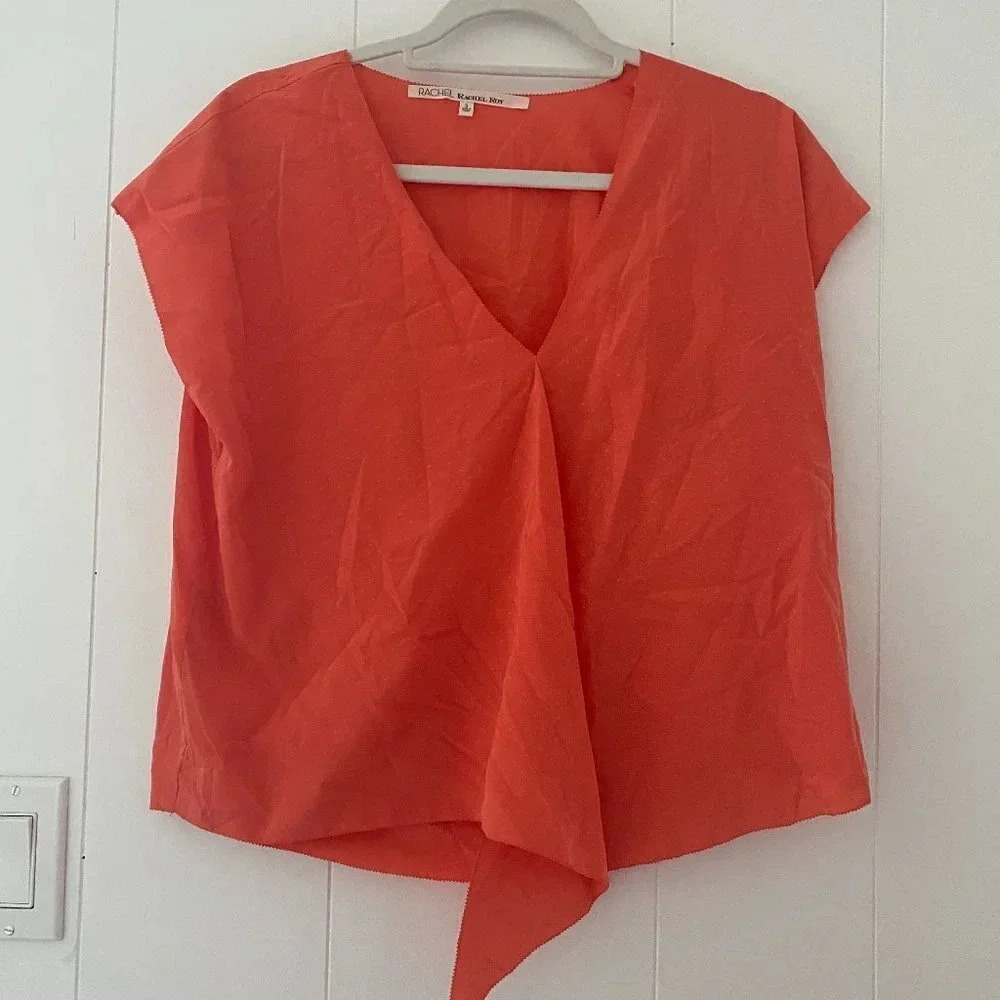 Rachel Roy Red‎ - Orange Swiss Dot Boho Cap Sleeve Chiffon Bohemian Blouse Small